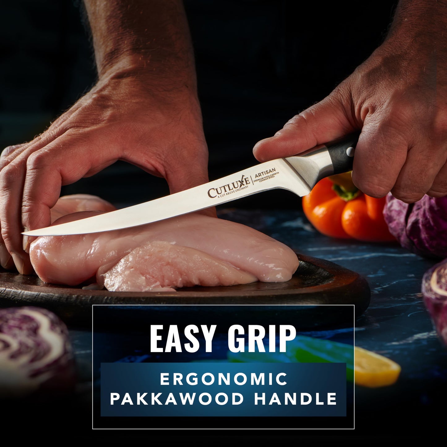 Cutluxe Fillet Knife for Fish & Meat – 7" Fish Knife for Filleting – High Carbon German Steel, Full Tang & Ergonomic Handle Design – Artisan Series