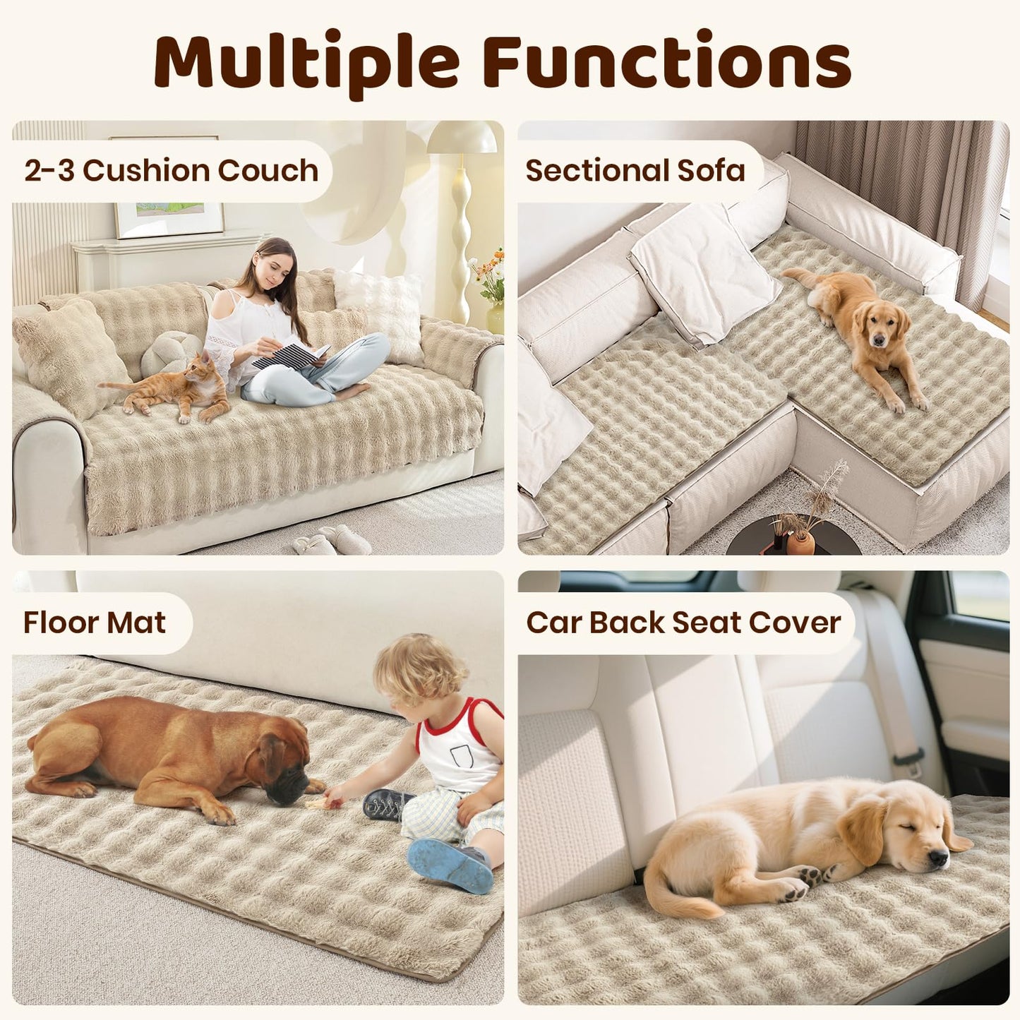 Royhom Couch Cover for Dogs, Sofa Covers 3 Seater, Pet Couch Protector for Dogs, Pet Blanket for Sofa Washable (Khaki, 35.4 x 70.9 Inch)