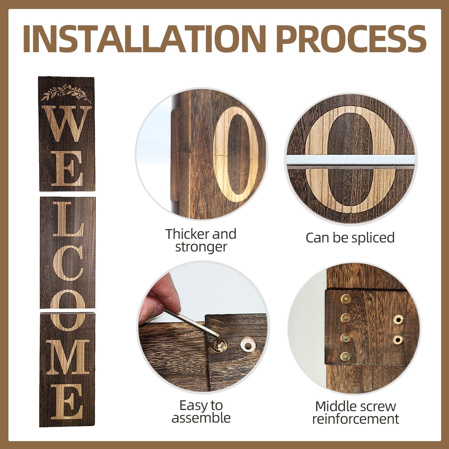 BXAIGR Wooden Welcome Sign, 47 Inch Tall, Brown, Farmhouse Rustic Style, Wall Mount, Outdoor Use