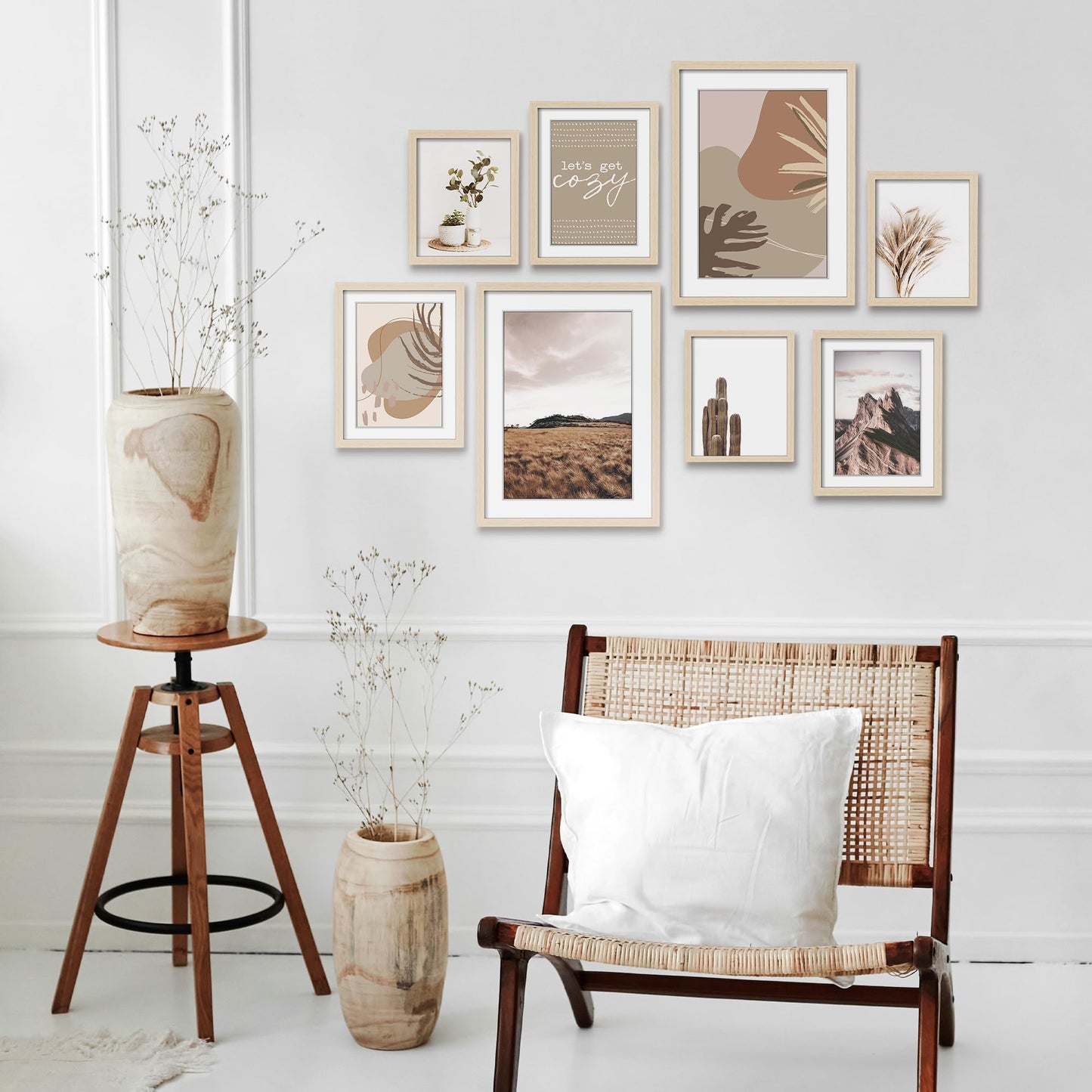 ArtbyHannah Gallery Wall Frame Set, Neutral Modern Art Prints,Picture Frames Collage Wall Decor for Living Room, 8 Pack in Multiple Sizes(11x14 inch,8x10 inch,6x8 inch)