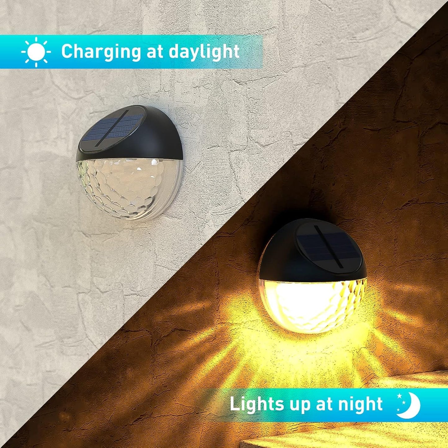 Quntis Solar Fence Lights Outdoor, 4 Pack Solar Lights Outdoor with Dusk to Dawn Sensor, IP65 Waterproof Decorative Wall Lights, Warm White Solar Garden Lights for Fence Patio Backyard Balcony Railing