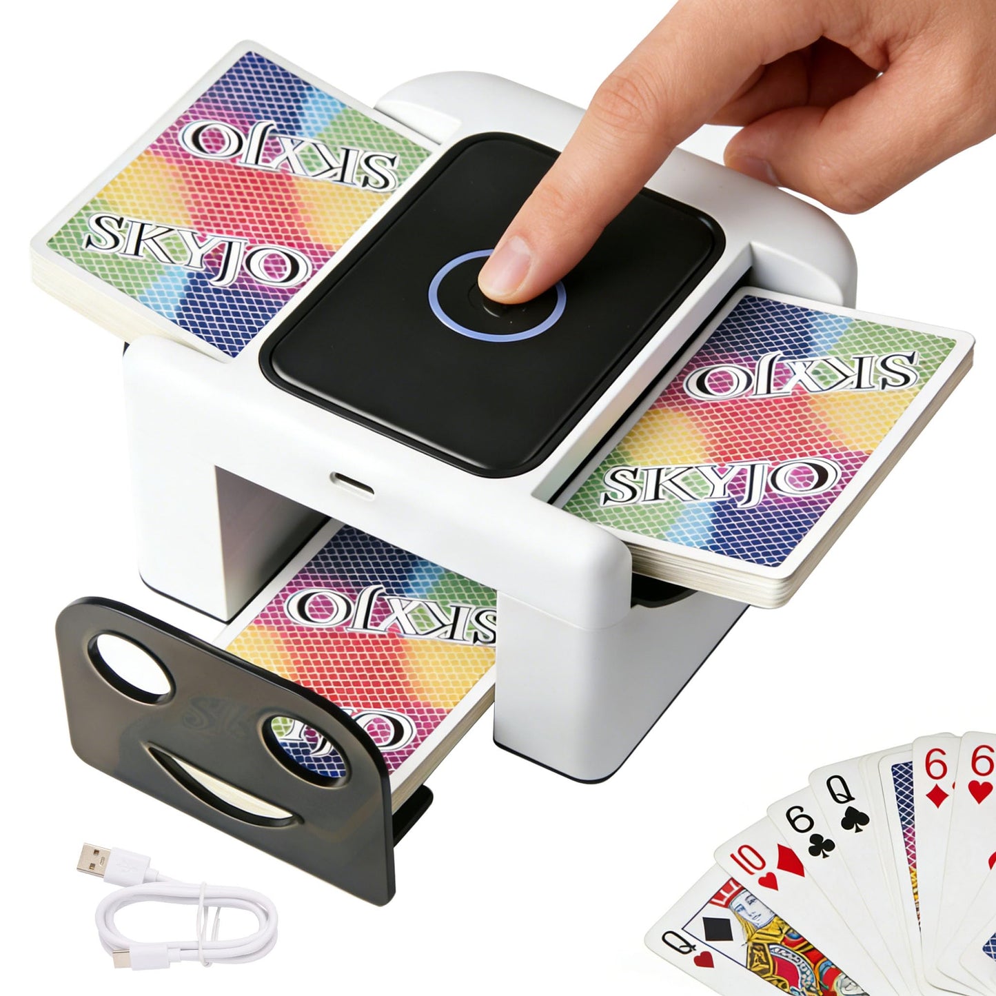 M5 Automatic Card Shuffler Rechargeable 1-2 Deck for UNO Poker Blackjack Skip-Bo etc Card, Low Noise Fast Shuffle, One-Press Auto Electric Shuffling Machine, 2000 mAh USB Charge Card Shuffler (White)