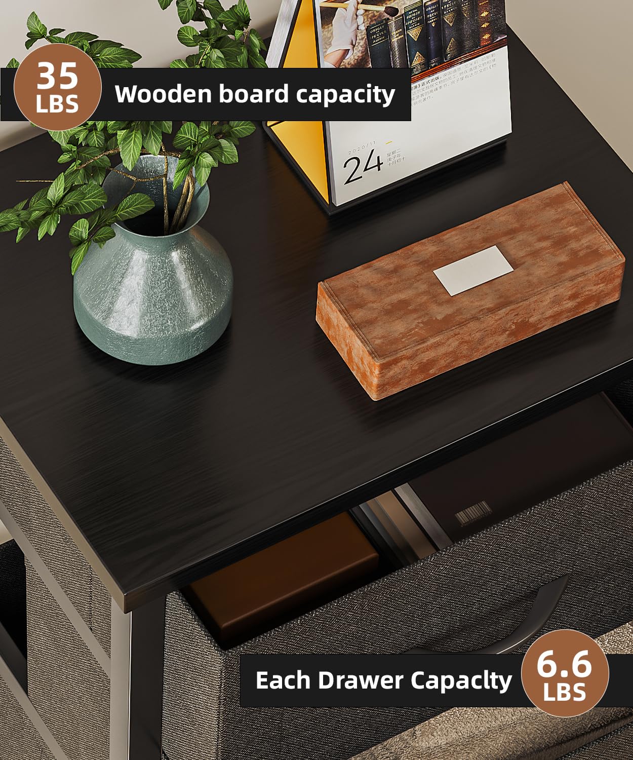 KitMent 5 Drawers Dresser, 47'' Tall Dressers for Bedroom, Storage Cabinete Chest of Drawers, Commode De Chambre for Entryway, Living Room, Bedside, Closet, Fabric Wooden Dresser Bins, Black