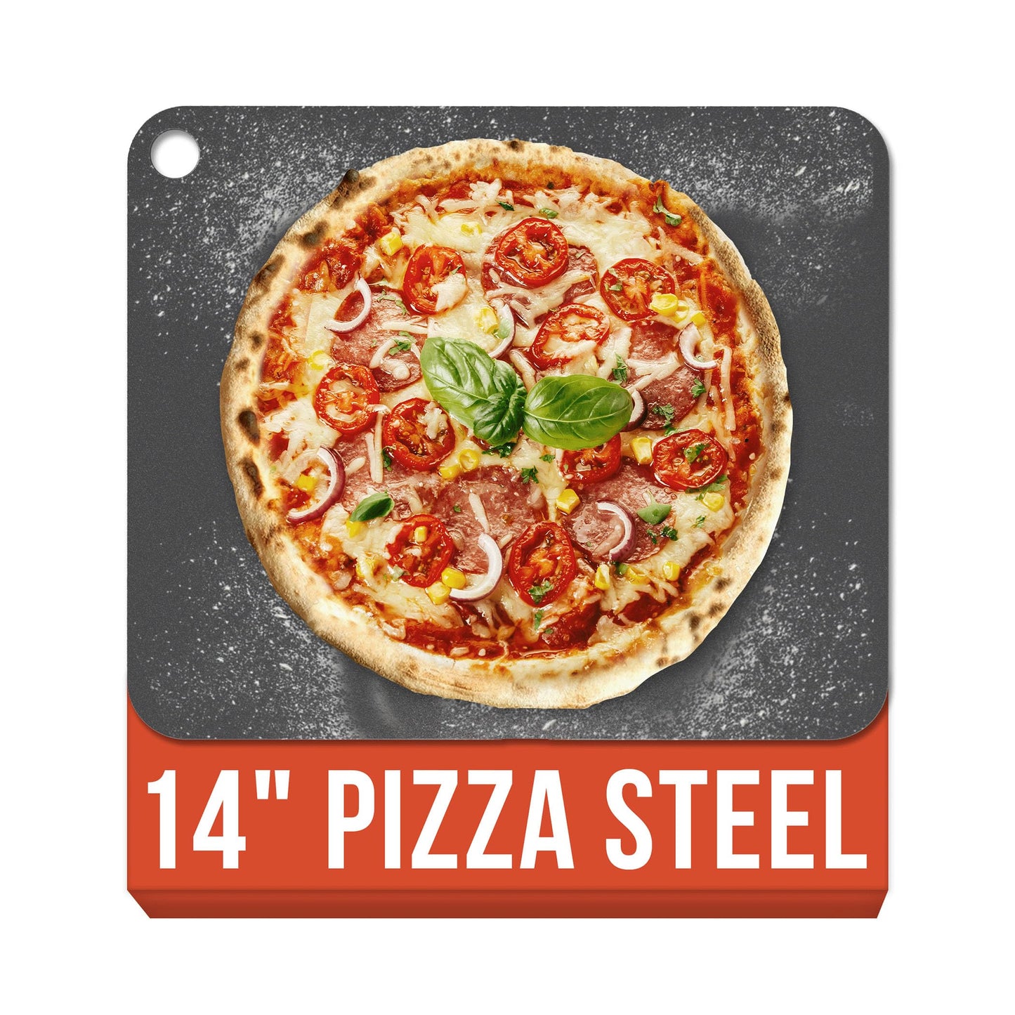 Chef Pomodoro Pizza Steel for Oven 14 Inch 1/4 Inch Thick, Baking Steel for Oven, Grill, Sourdough Bread, Baking Stone for Oven with Lifting Holes 14" X 12" (35.6 x 30.5 cm)