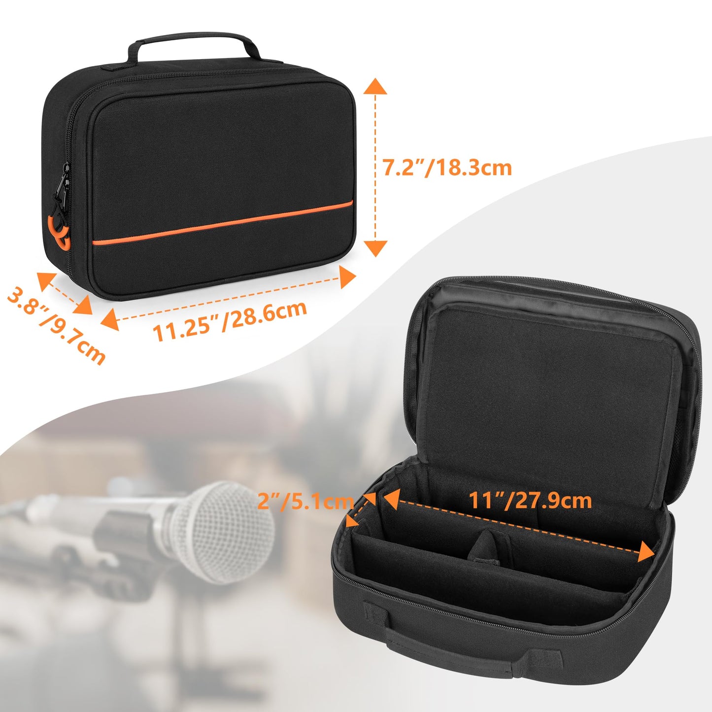 PGmoon 3 Slots Wireless Microphone Carrying Case, Microphone Storage Bag Fits for 3 Mic System Microphones Up to 11’’, Portable Mic case for Singing, Karaoke (Patent Design)