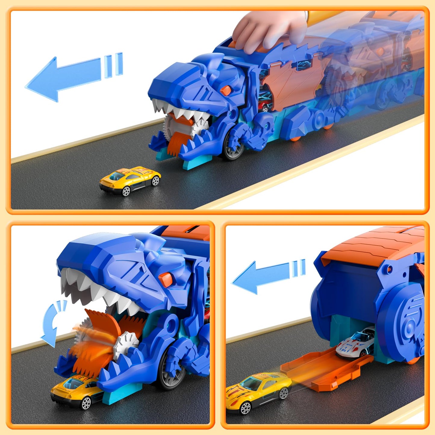 Toddler Dinosaur Truck Toys for 3 4 5 6 Years Old Boys, Cars Track Set Dinosaur Transporter Truck with 10 Die-Cast Cars, Transforms into Dino, Toddler Toys Set for Kids Boys Girls