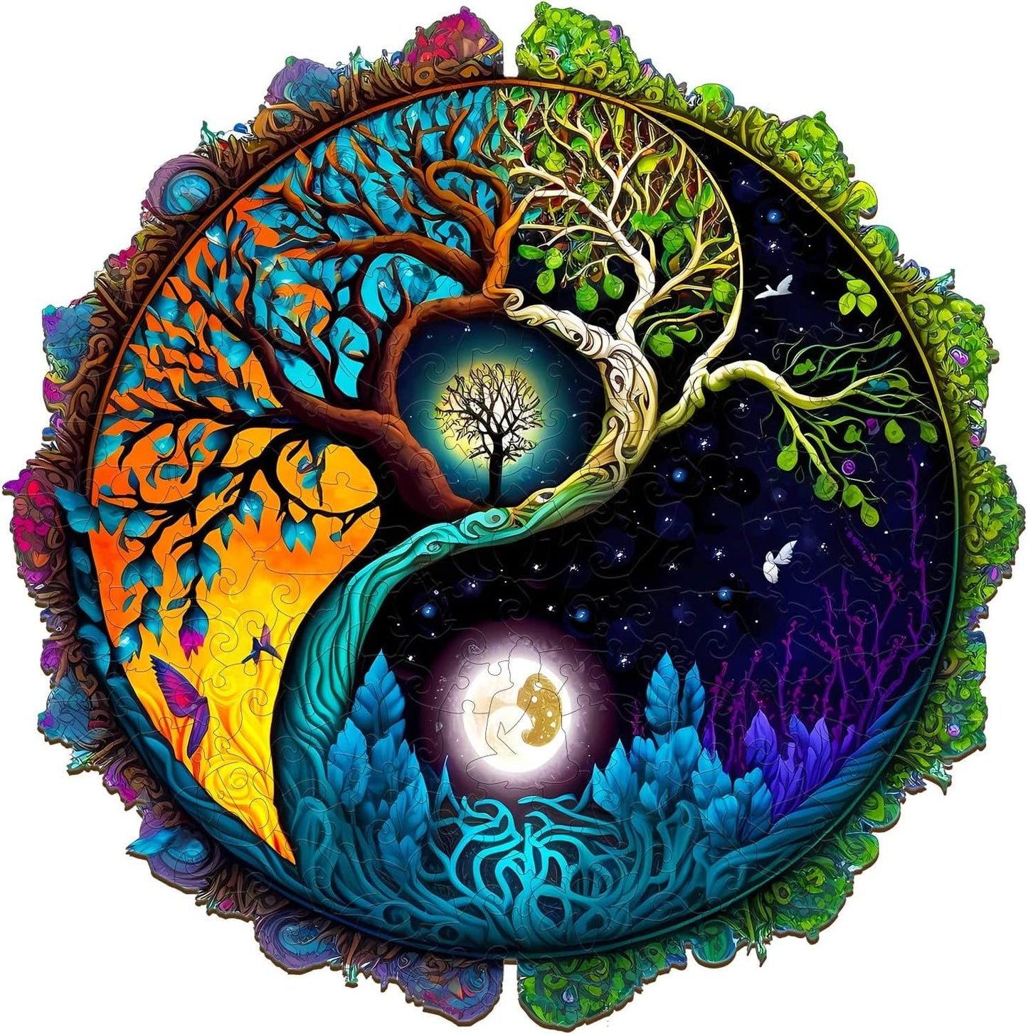 KAAYEE Wooden Puzzle for Adult, Wooden Jigsaw Puzzles,Unique Shape Advanced Yinyang Tree Puzzle Gift for Christmas Adult Family Game (11.8 * 11.8 in 200 Pcs)