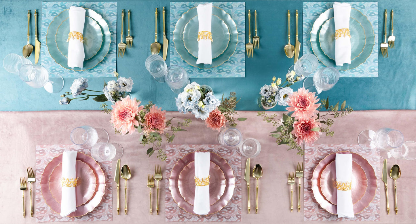 PLASTICPRO 48 Piece Aristocratic Combo Plastic Dinner Plates Disposable Plastic Fancy Heavy Duty Party Dishes 24, 7'' inch and 24, 10'' inch, Pearl Pink With Gold Rim