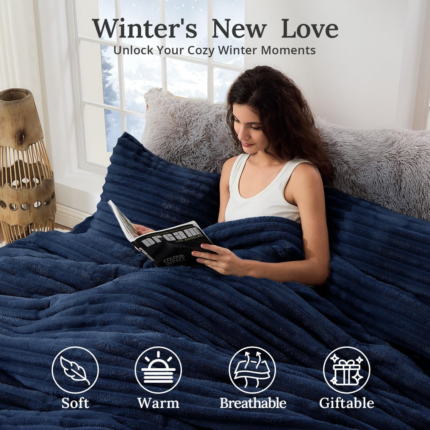 Sasttie Fluffy Comforter Set Queen 3 Pieces - Super Soft & Fuzzy Navy Blue Comforter Set for Winter Warm Fleece Bedding, 1 Luxury Heavy Faux Fur Down Alternative Comforter with 2 Pillow Cases