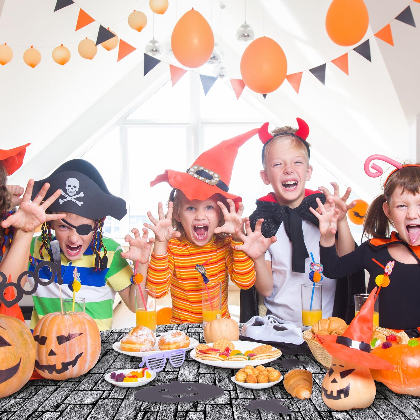 Aneco Halloween Stone Wall Tablecloth Roll with Cutter Box 120 Ft X 54 Inch Disposable Brick Stone Plastic Table Cover Medieval Brick Wall Backdrops for Castle Knight Theme Parties and Birthdays