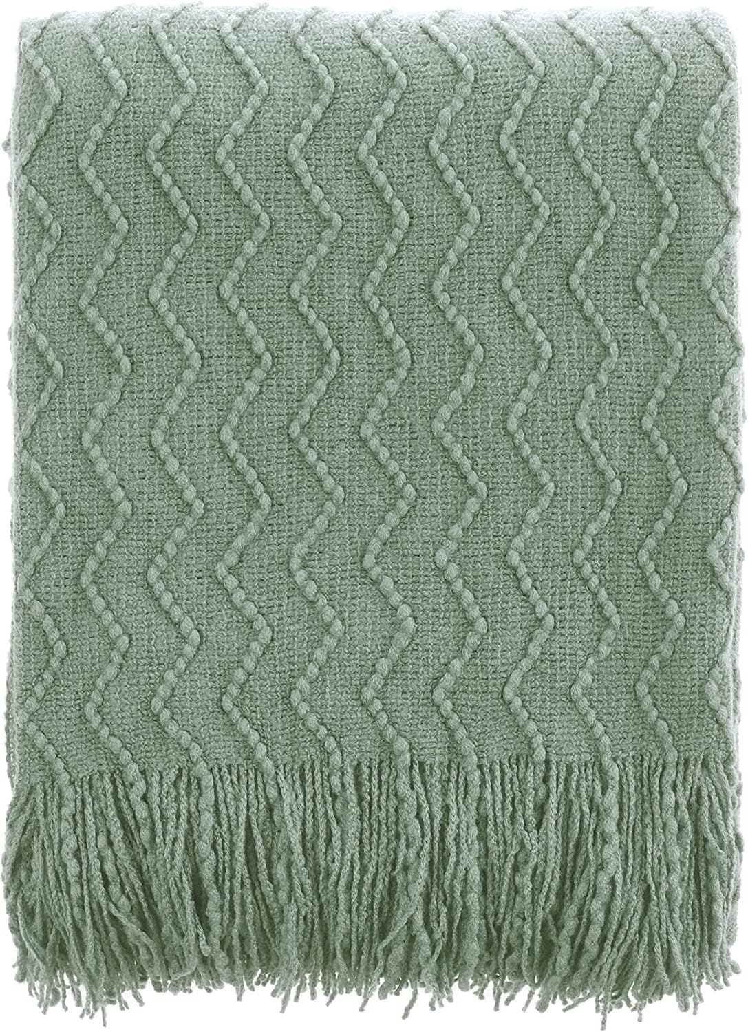 BATTILO HOME Sage Green Throw Blanket for Sofa Couch Office Living Room Home Décor Lightweight Textured Soft Cozy Knit Throw with Tassels Suitable All Seasons 50"x60"