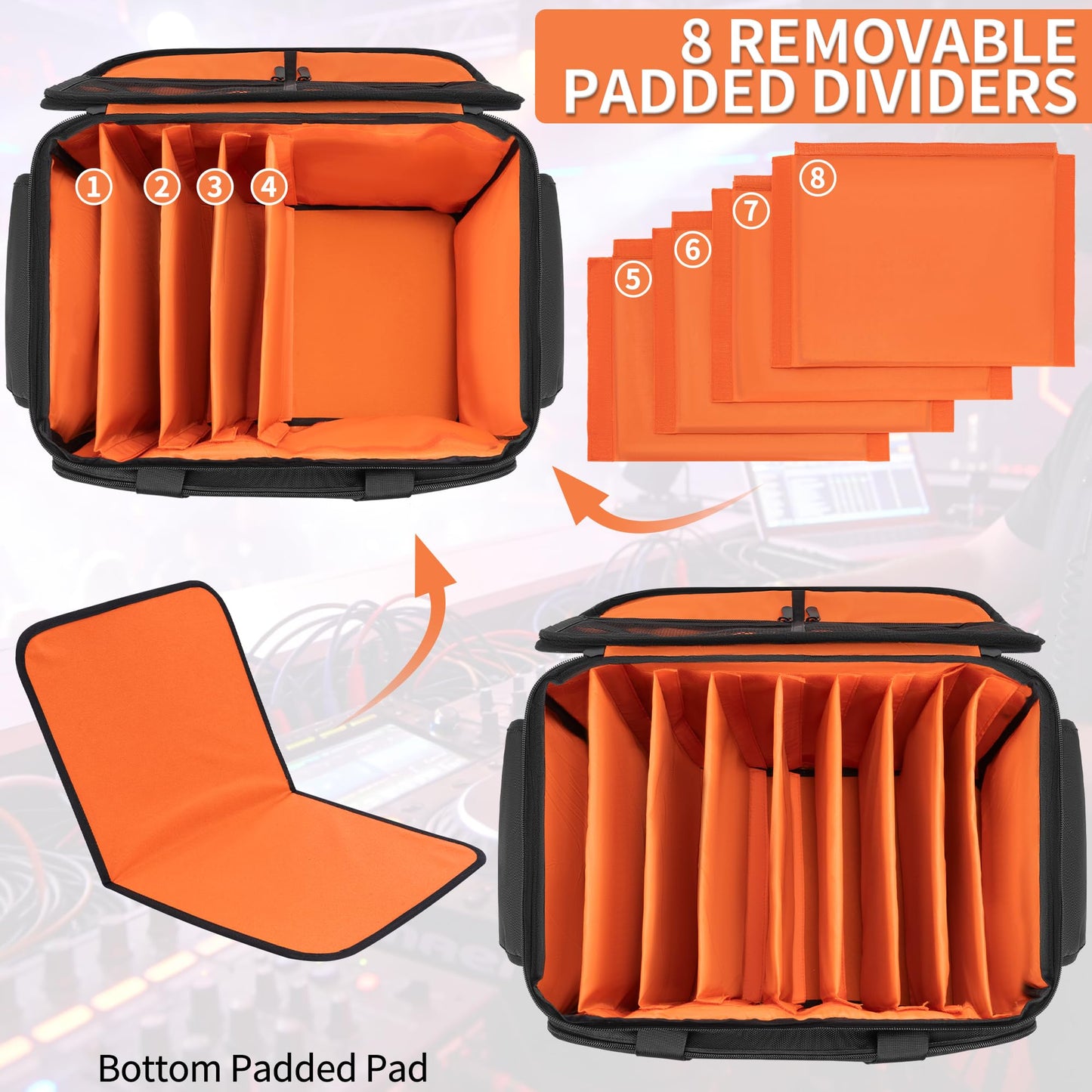 Cushioned-Bottom Cable case with Removable dividers, Featuring Multiple Pockets for Audio Equipment, DJ Gear, and Musician Accessories. (Orange, L-51x30x30CM)