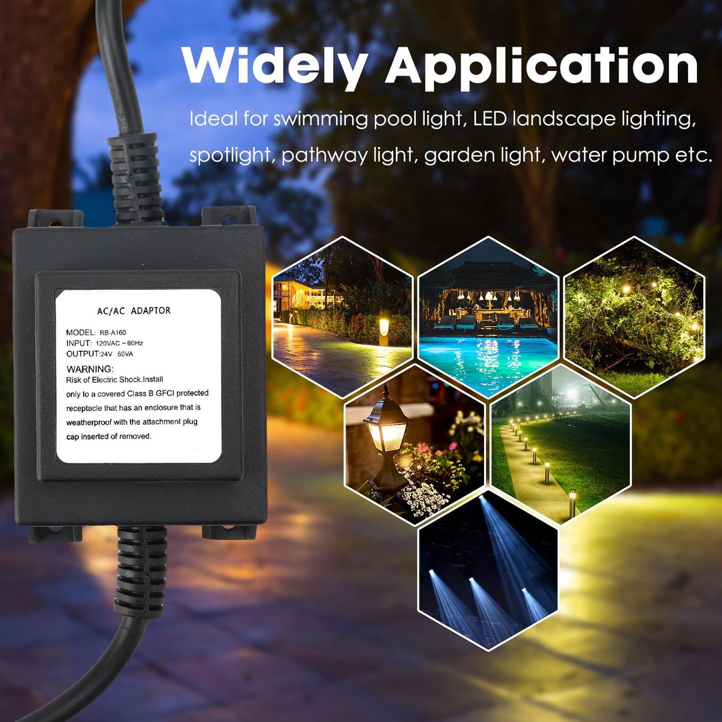 only fire Outdoor Landscape Transformer 110/120V to AC 24V/2.5A, 60-Watt Waterproof Power Supply Converter for LED Landscape Lighting, Grills, Spotlight, Pathway Light，Swimming Pool Light, Water Pump