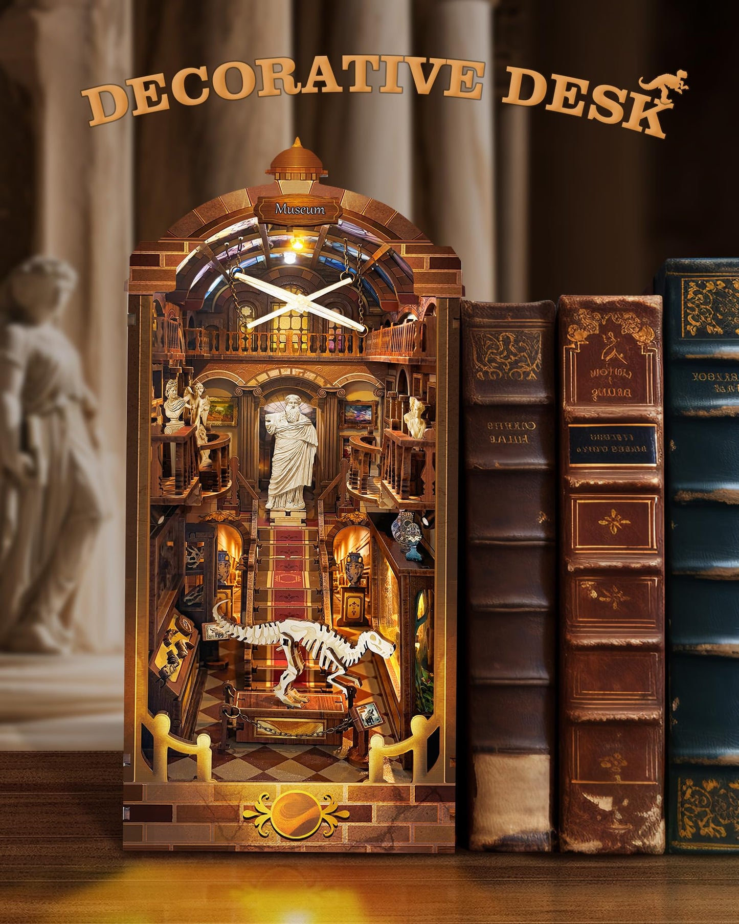 Quanquer DIY Book Nook Kit： DIY Dollhouse Booknook with LED Light - 3D Wooden Puzzle Miniature House Kits - DIY Crafts for Adults - Bookshelf Insert Decor - Gifts Family & Friends(Museum)