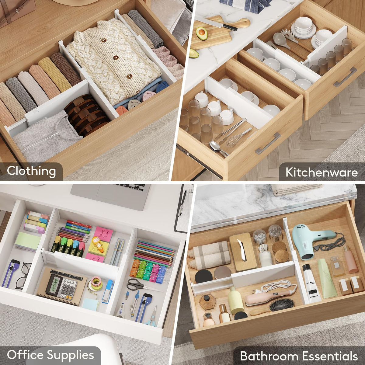 Lifewit 5 Pack Drawer Dividers Plastic 6" High, 13.5-22" Adjustable Drawer Organizers for Clothes, Expandable Dresser Separators in Bedroom/Bathroom/Kitchen/Fridge/Office Organization and Storage