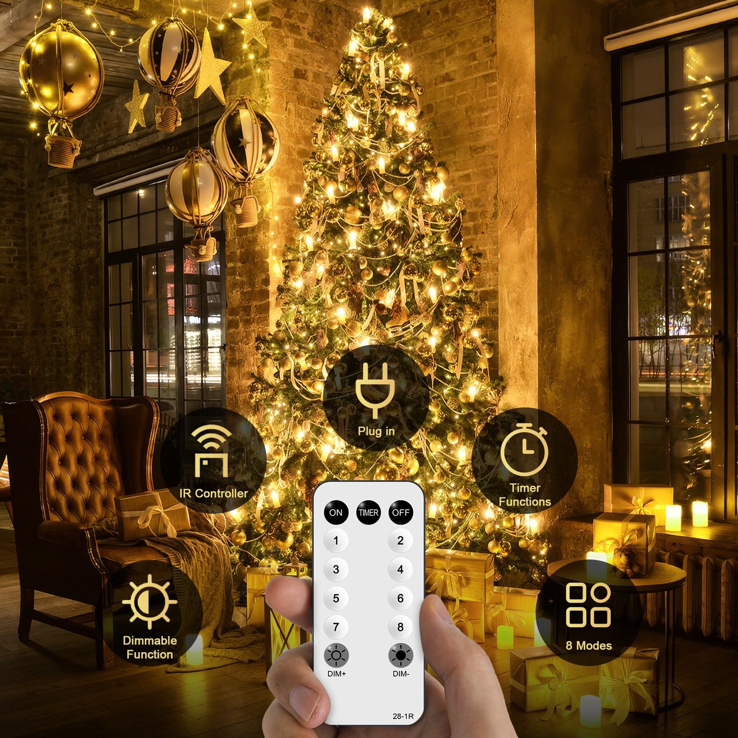JMEXSUSS 168FT 600 LED Christmas Lights Outdoor Waterproof 8 Modes Indoor Christmas String Lights Warm White Christmas Tree Lights Plug in for Room Bedroom Wedding Party Holiday Decorations