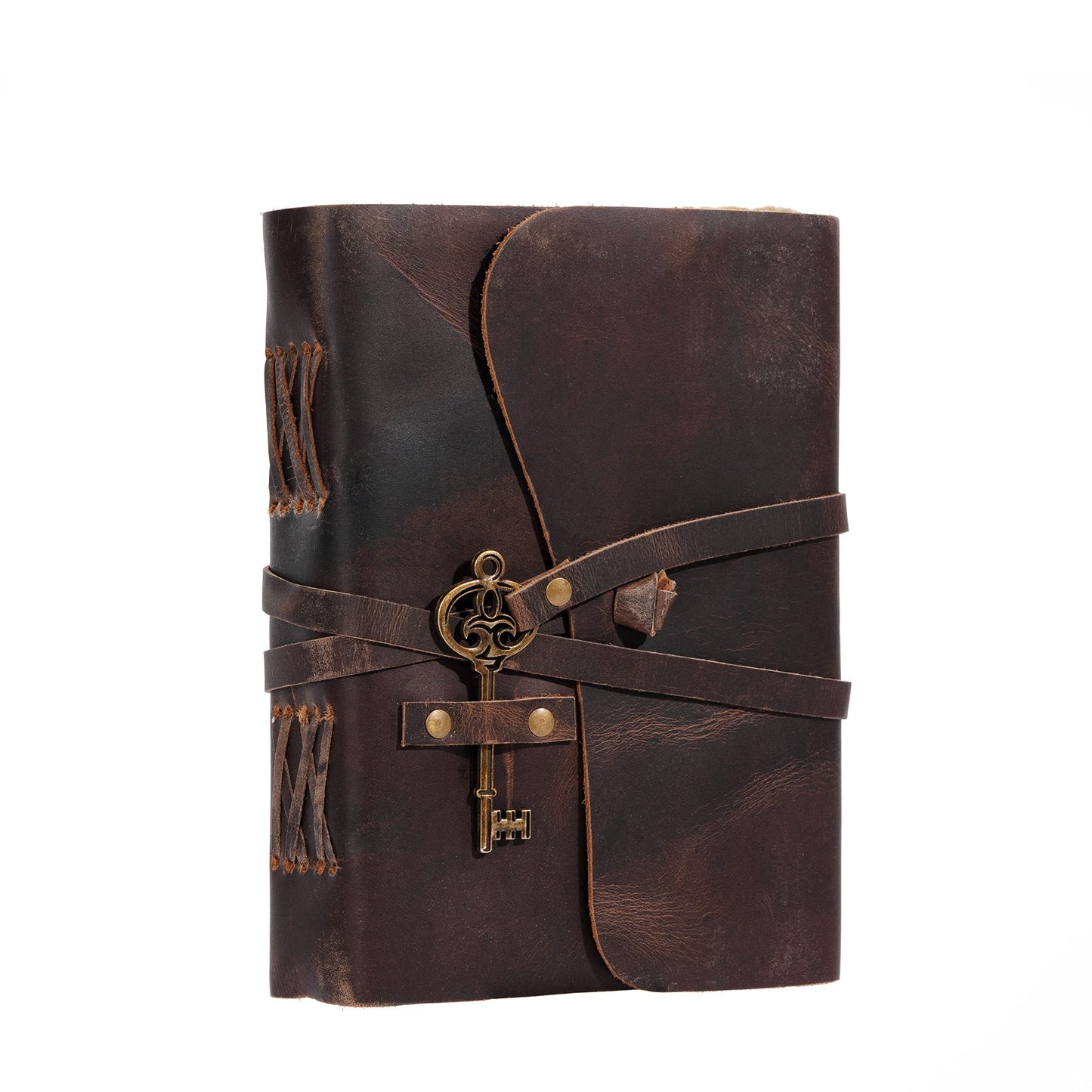 Leather Journal with Deckle Edge Paper 8x6 inch and Vintage Key/Handmade Writing Notebook Diary/Bound Daily Notepad for Men & Women Medium, Sketch/Writing pad, for Artists (8 X 6, Brown)