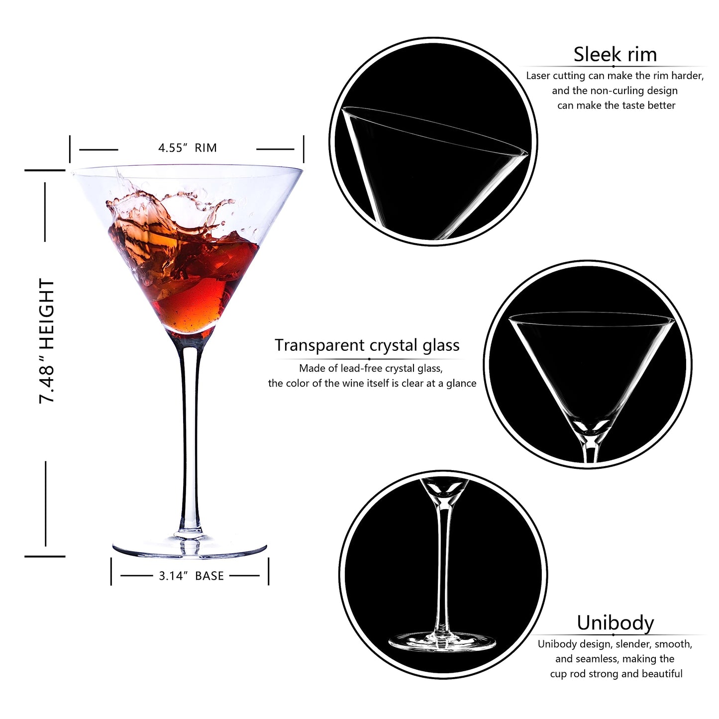 Handblown Crystal Martini Glasses Set of 4-9.5 oz Coupe Glass Set with Stem - Elegant Cocktail Glasses for Bar, Margarita, Cosmopolitan, Manhattan, Gimlet - Unique Gift for Mother’s Day