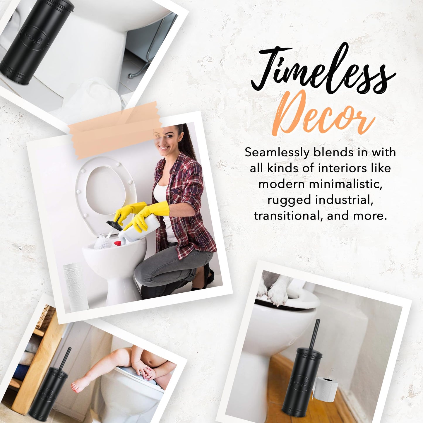 Autumn Alley Black Toilet Bowl Brush and Holder Set, Covered Bathroom Toilet Brush for Modern Farmhouse Bathroom Decor, Standing Rustic Toilet Brush with Holder, Bathroom Decor Sets, Matte Black