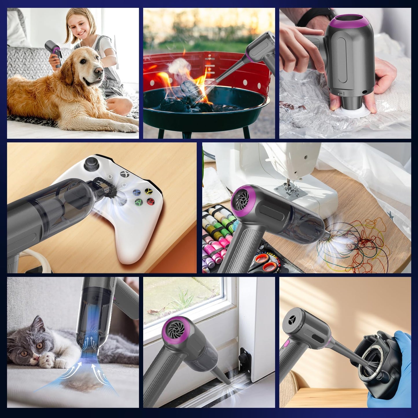 7000Pa Mini Vacuum Cleaner: Handheld Vacuum & Electronics Duster & Hand Pump Cordless Keyboard Vac Kit 3-Gear Compressed Air Blower for Computer Sewing Machine Laptop Car Home Office (Grey+Rose Red)