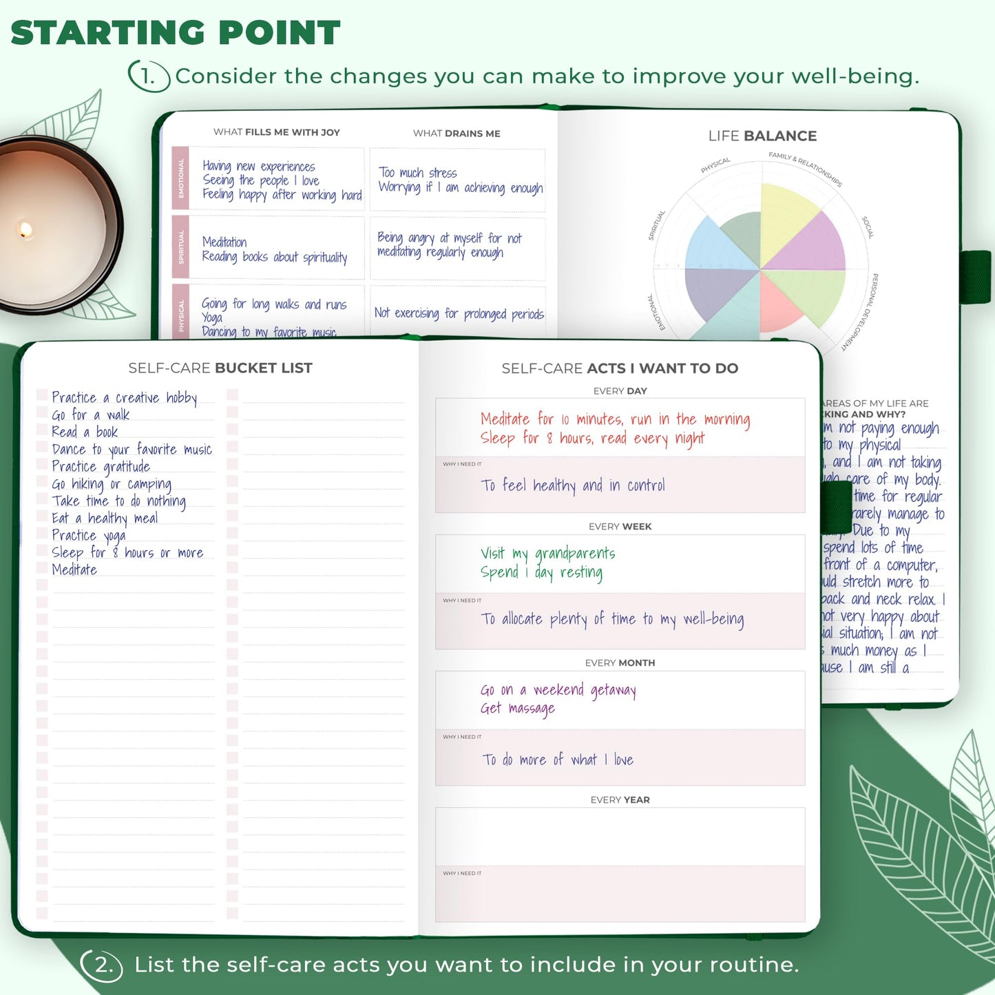 Clever Fox Self-Care Journal – Daily Reflection Notebook – Mental Health & Personal Development Planner, Meditation & Mood Log, A5 (Forest Green)