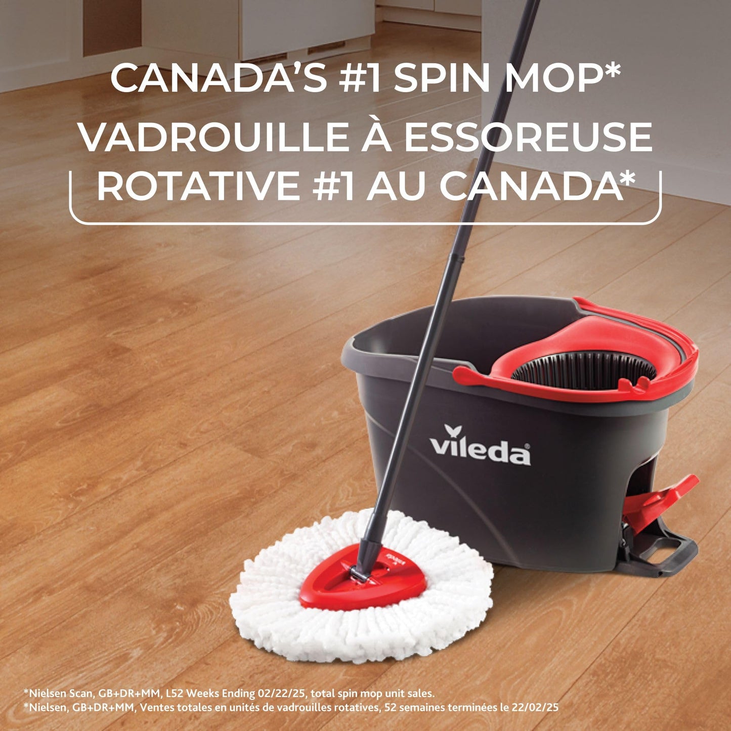 Vileda EasyWring Spin Mop System with 1 Extra Head Refill | Machine Washable & Reusable Mop Head | Hands-Free Wringing Mop Bucket | Extendable Handle | Safe on All Floor Types