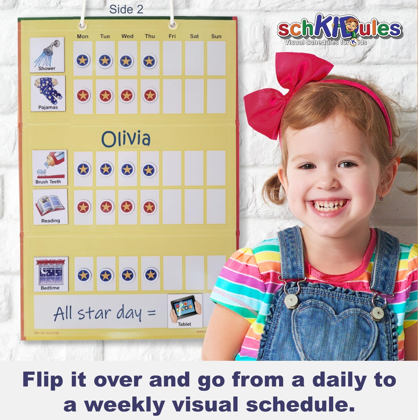 SchKIDules Visual Schedule for Kids Deluxe Bundle Daily Activity Chart / Weekly Progress Chart, 2-Sided Trifold Magnet Board & 189 Magnetic Picture Cards (for Preschool, Children, Toddlers, Autism)