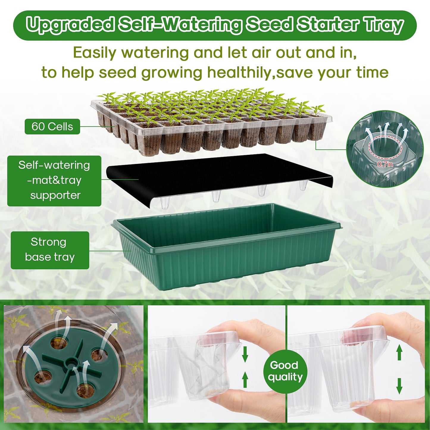 Blumway Self-Watering Seed Starter Tray Kit with Grow Light and Humidity Dome, 3 Color Growing Light,120-Cell Plant Seedling Tray,Reusable Germination Trays,Adjustable/Timed Plant Starter Set