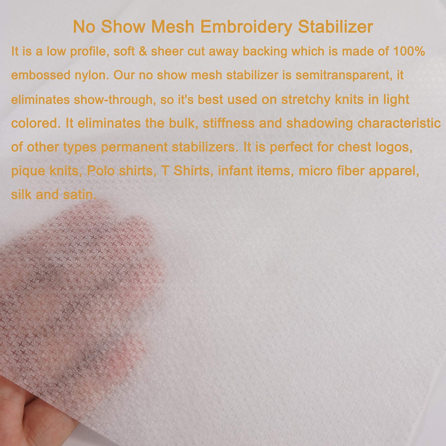 New brothread No Show Mesh Machine Embroidery Stabilizer Backing 15" x 25 Yd roll - Light Weight 1.8 oz - Cut into Variable Sizes for Machine Embroidery and Hand Sewing