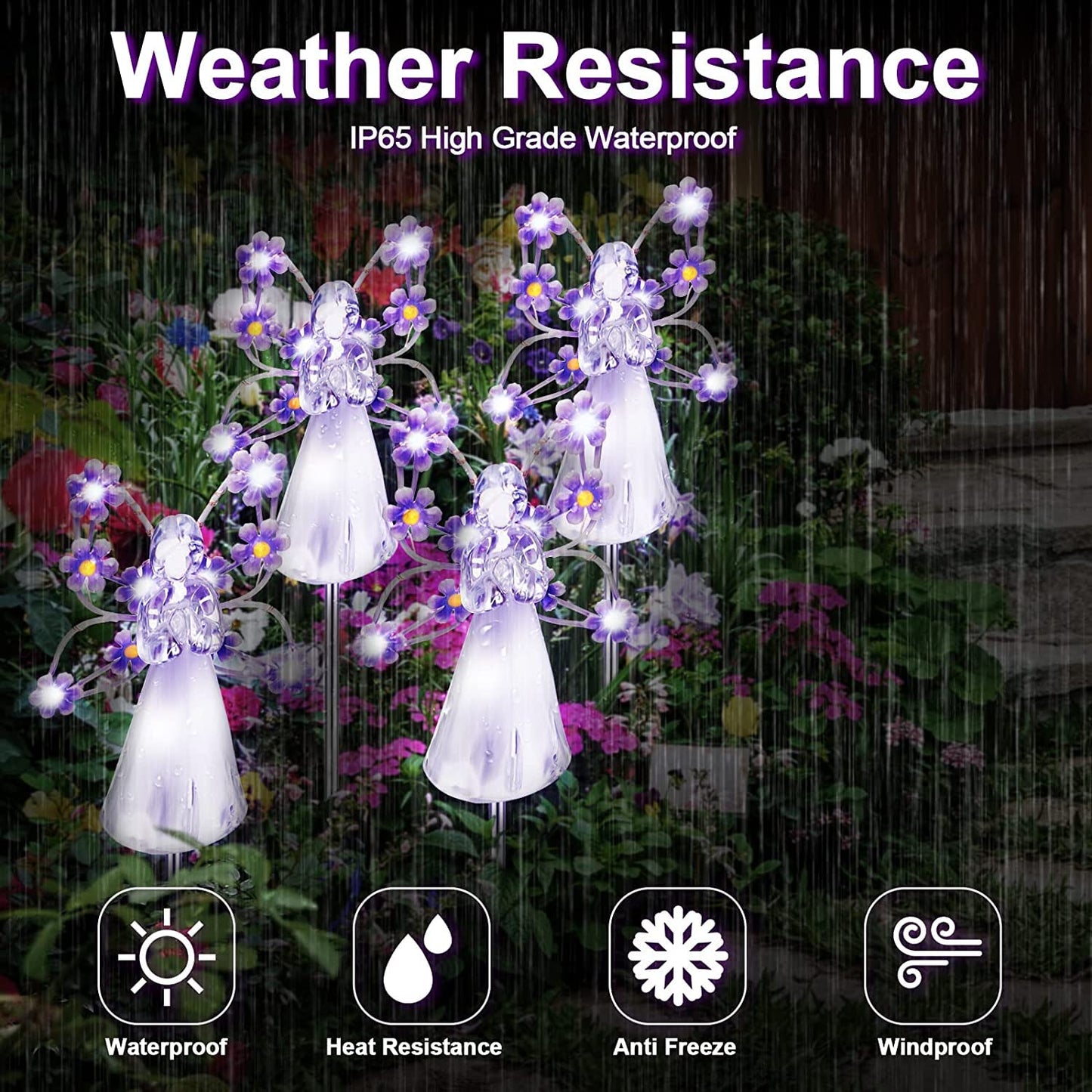 QINGYA Solar Angel Lights Outdoor-2 Pack Solar Garden Stake Lights with 7 LEDs for Cemetery Grave Decorations,Eternal Light Angel for Memorial Gifts, Christmas Yard Art, Sympathy Gifts