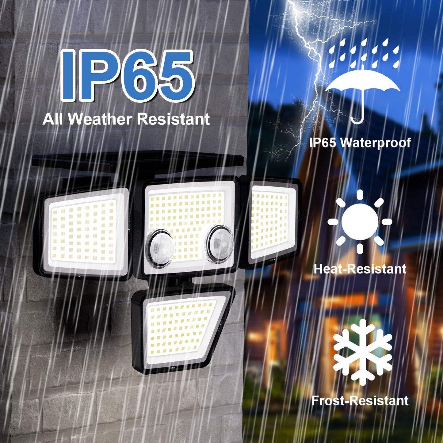 K KASONIC Solar Lights Outdoor, 286 LEDs Solar Dual-Motion Sensor Lights with 4-Head, 6500K Wide Angle Illumination, IP65 Waterproof Security Flood Lights for Backyard Patio Garden Garage Wall, 2 Pack