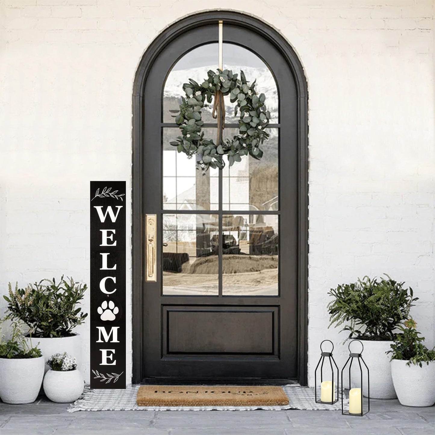 Perfnique Modern Farmhouse Lantern Decor, Set of 2 Black Metal Lanterns, 2 LED 6hr Timer Flickering Flameless Candles, Lanterns Decorative for Outdoor Decor, Home, Indoor, Patio (15inch & 13inch)