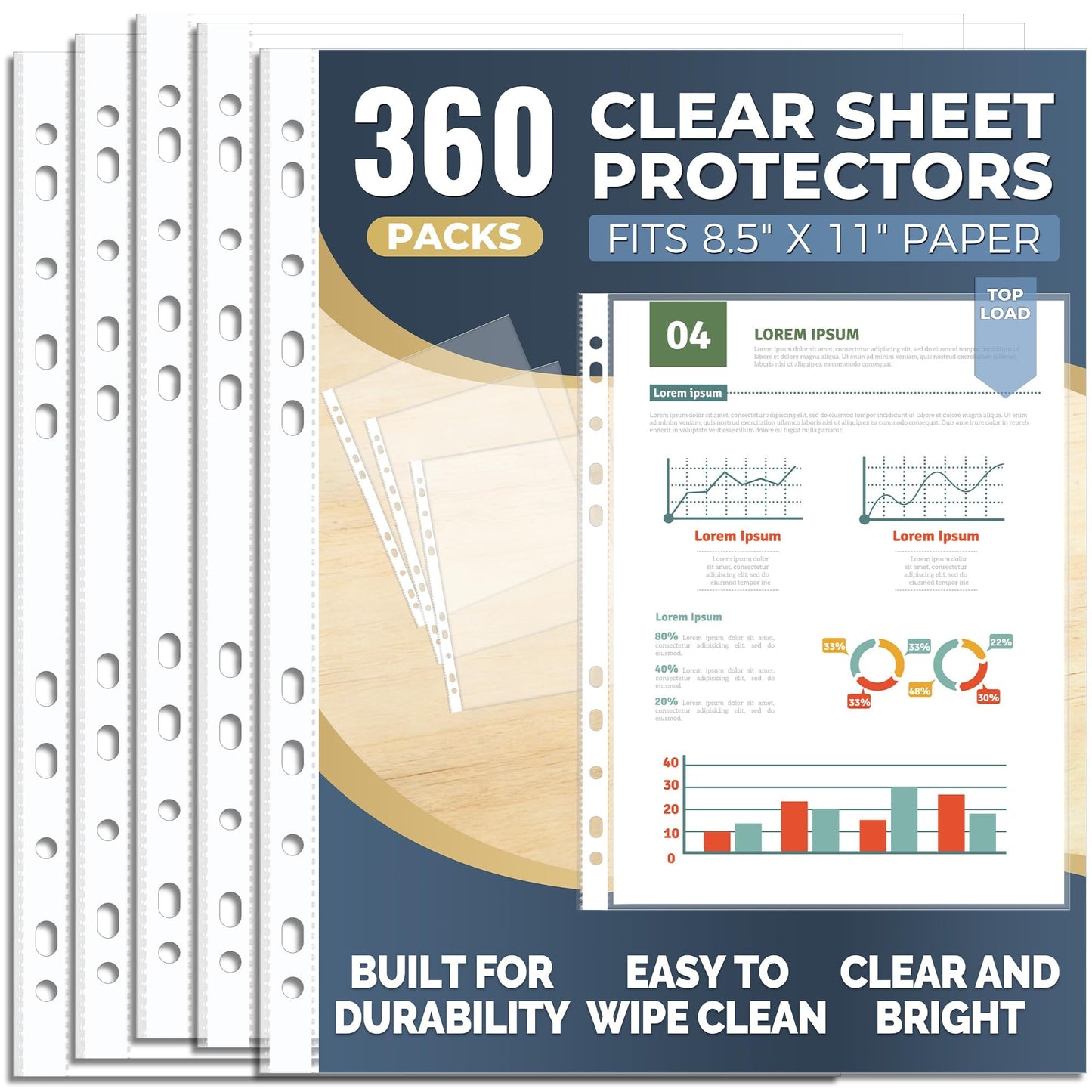 360 Pack Clear Sheet Protectors 8.5 x 11 Inch, Plastic Page Sleeves for 3 Ring Binder, Transparent Letter-Size Document Covers, Top Loading, for Paper Documents, Home, School and Office Use