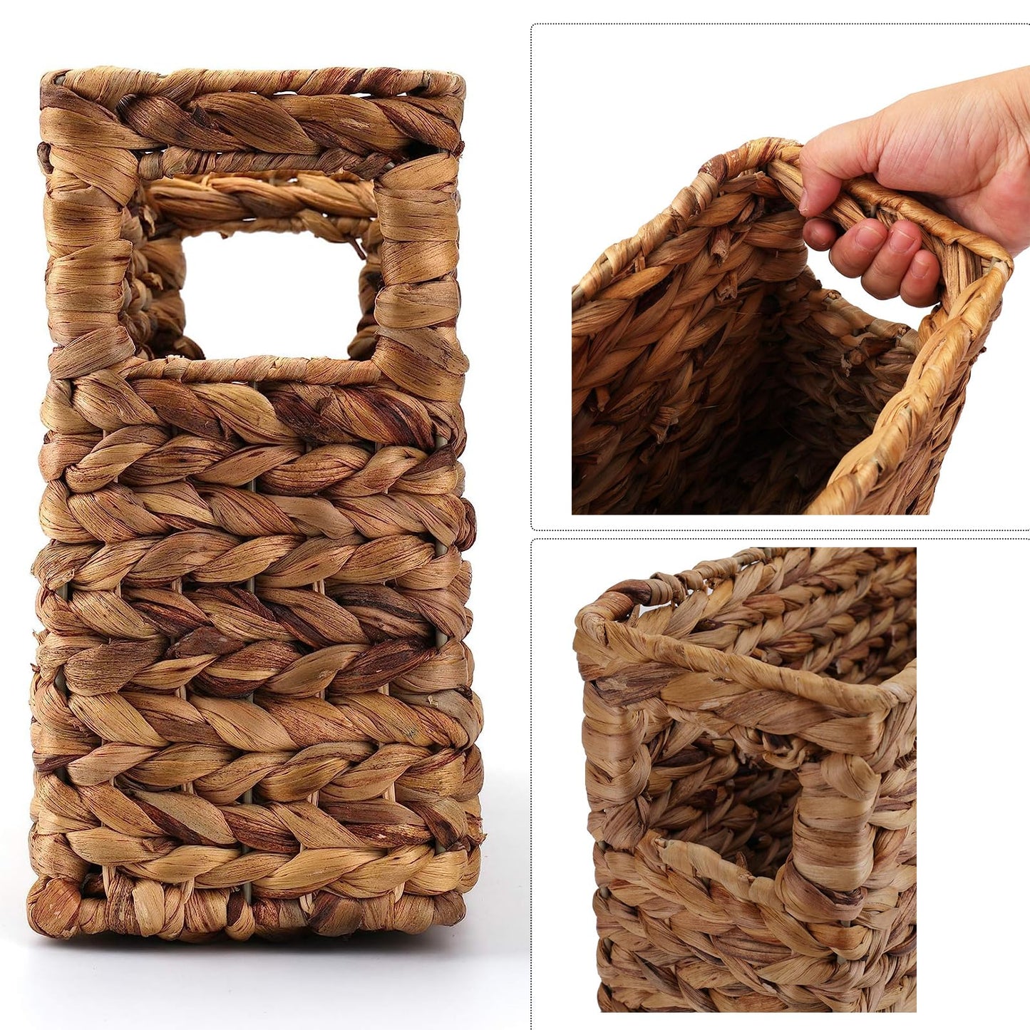 Yesland Hand-Woven Narrow Water Hyacinth Holder Wicker Basket, 15.5 x 5.5 x 9.75 Inch Decorative Magazine Storage Basket Bin for Home, Office, Desk