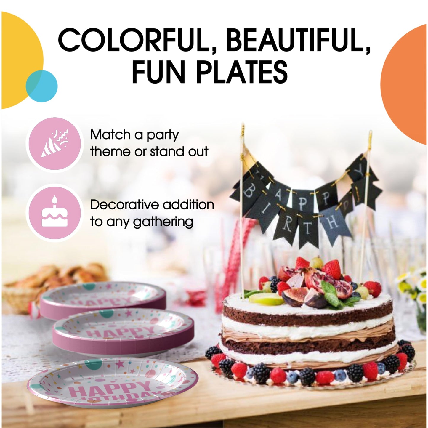 Exquisite Party Solids 9" Pink Happy Birthday Plates Paper Party Plates Disposable Heavy Duty 50 Pcs 350 GSM for Birthday Decorations
