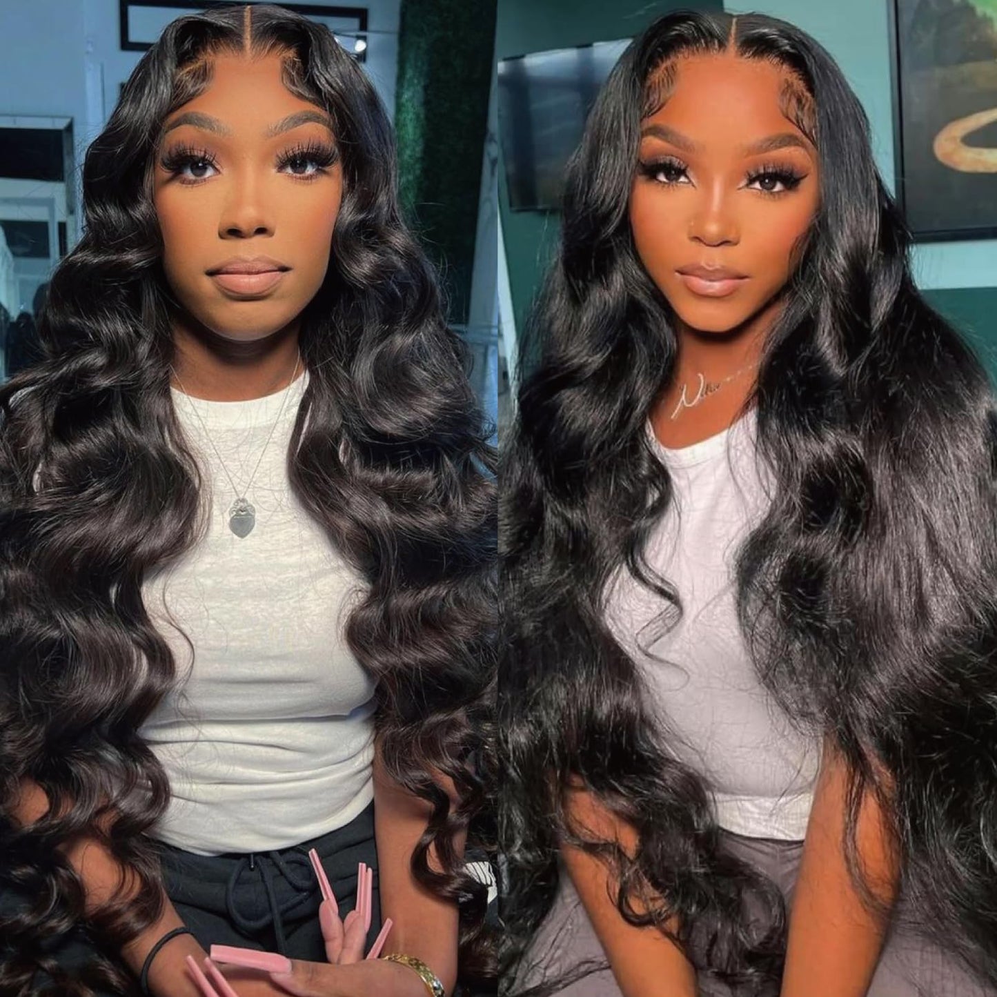 Yacurcur 13x6 Lace Frontal Wig Long Body Wave Wigs Pre-Plucked Hairline with Baby Hair Transparent Swiss Lace Heat Resistant Synthetic Hair Glueless Lace Front Wavy Wigs for Women 32 Inch (#Black)