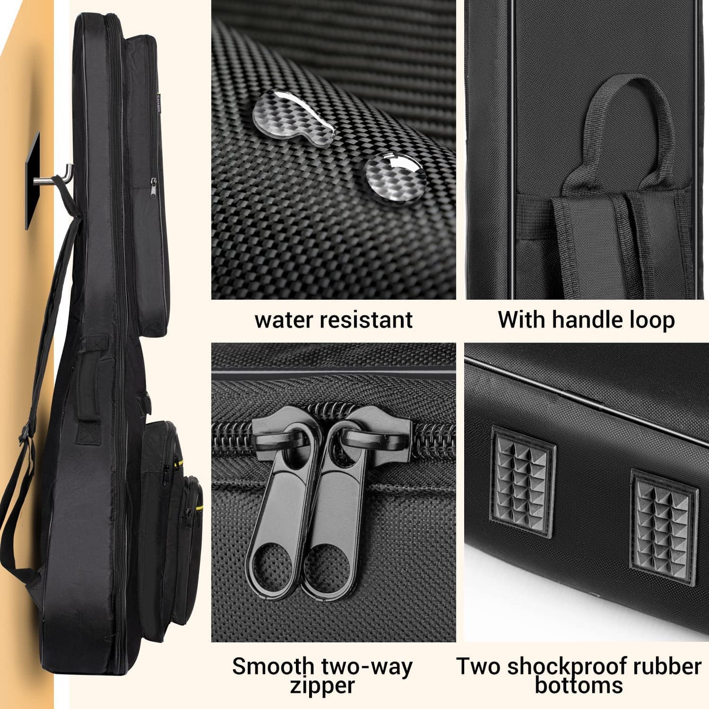 CAHAYA 44 Inch Guitar Bag Multi-Pockets for Jumbo and Dreadnought Yellow Line Guitar Case 0.47in Thick Padding Waterproof Dual Adjustable Shoulder Strap Gig Bag with Back Hanger Loop CY0284