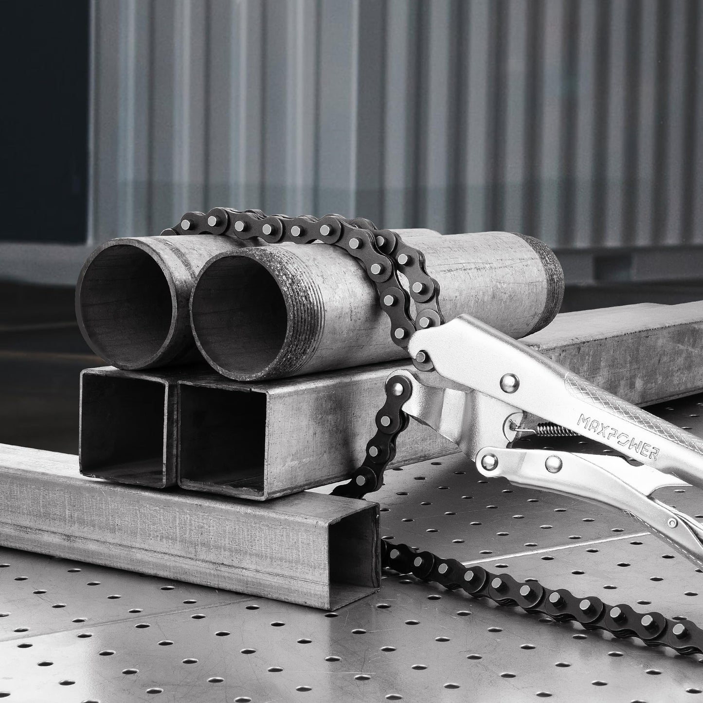MAXPOWER 9-Inch Locking Chain Clamp with Adjustable 47-Inch Chain, Heavy-Duty Vise Grip Pliers for Securing Irregular Shapes and Pipes