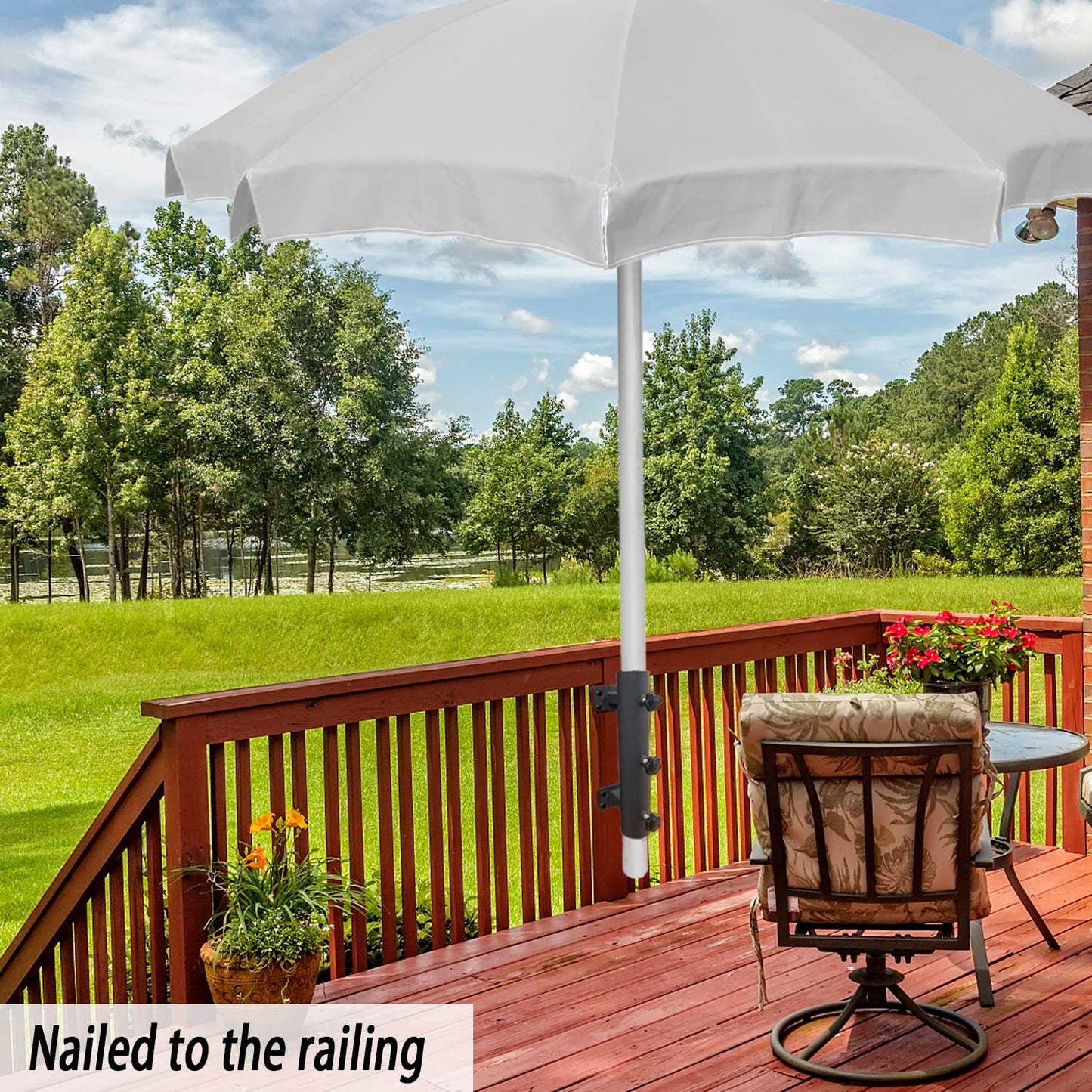 Patio Umbrella Holder, Heavy Duty Adjustable Metal Sun Umbrella Clamp Stand, Deck Umbrella Mount for Deck Railing,Outdoor Courtyard,Balcony