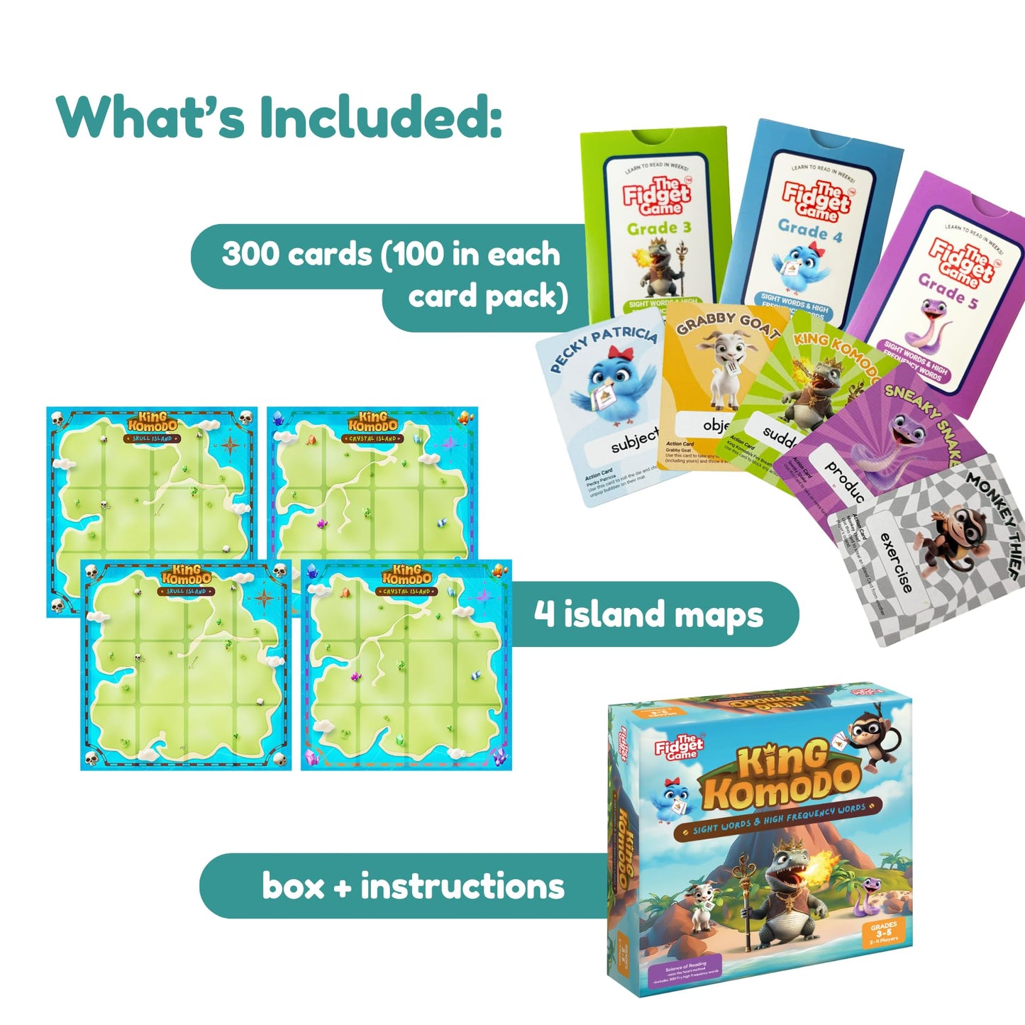 THE Fidget Game King Komodo - Learn to Read in Weeks, Master 300 Fry High-Frequency Words. Curriculum-Appropriate Sight Words Reading Games for Grades 3 to 5. for Children Ages 8 to 11 Years