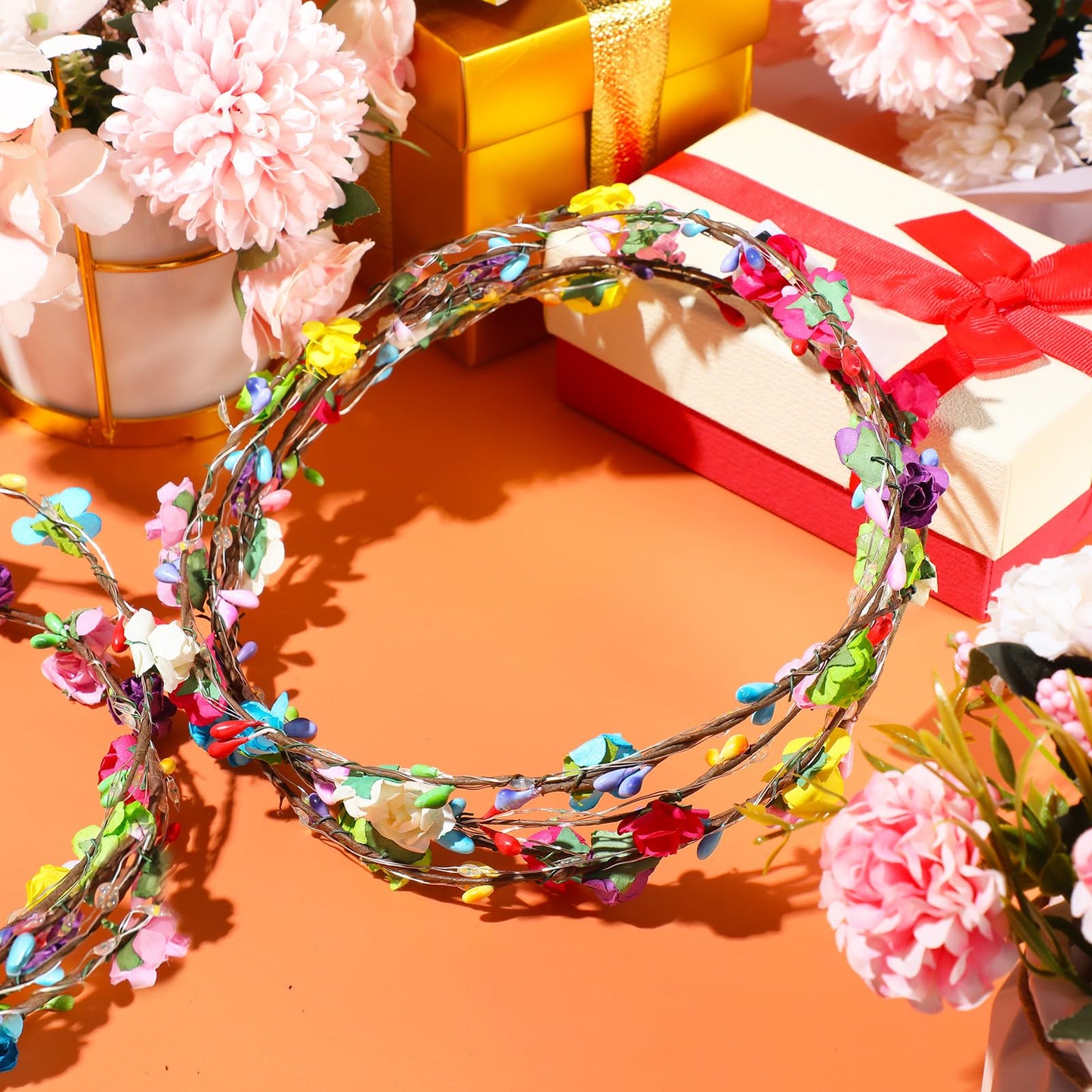 Yunsailing 64 Pcs Halloween Light up Flower Crown LED Glow Party Headband Girl Headpiece Glowing Floral Headdress(Classic)