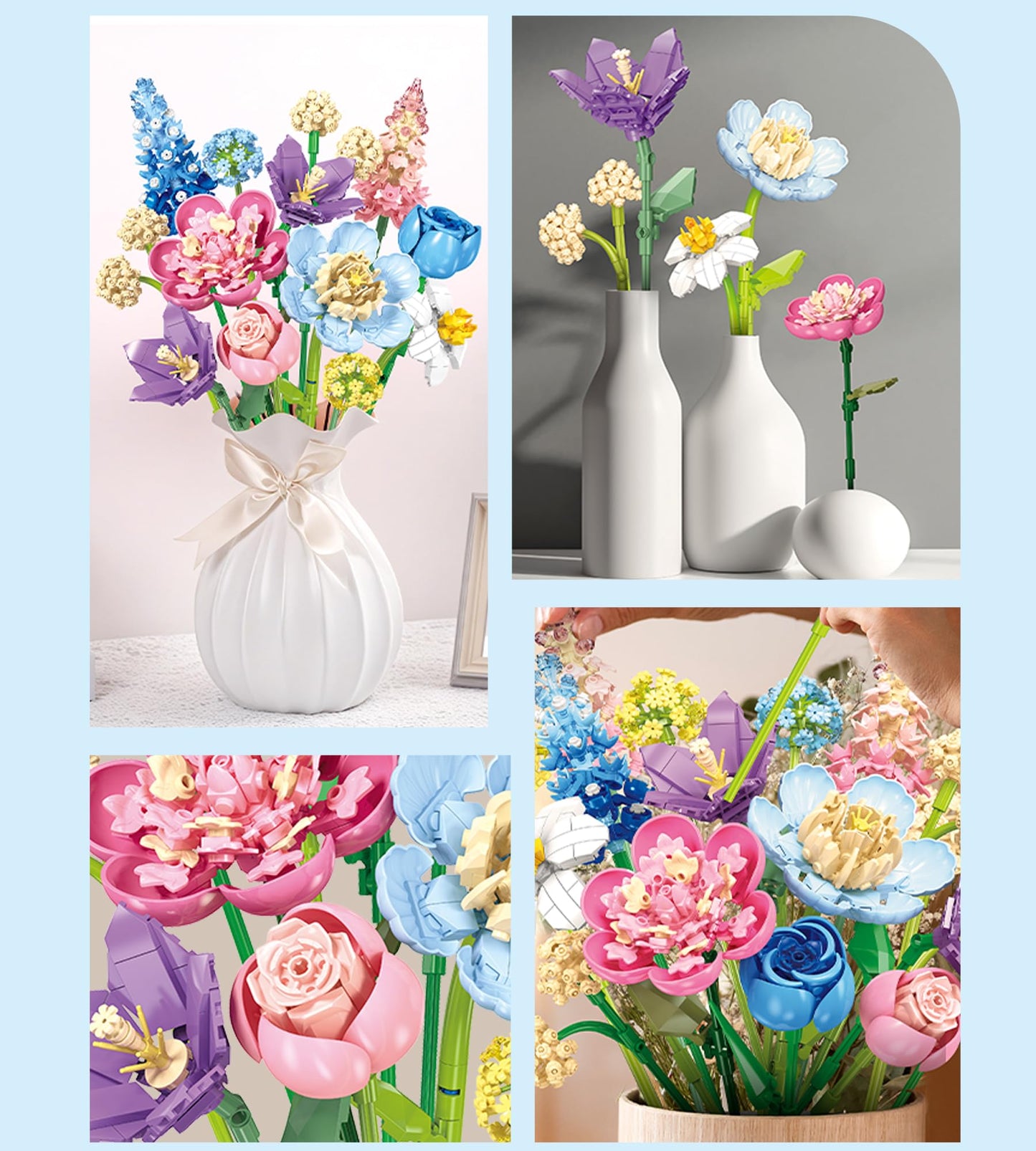 Loyratche Flowers Bouquet Building Set, Botanical Collection Blocks Kit Compatible with Lego Flowers, 880 PCS Artificial Flower Toys Home Office Decor