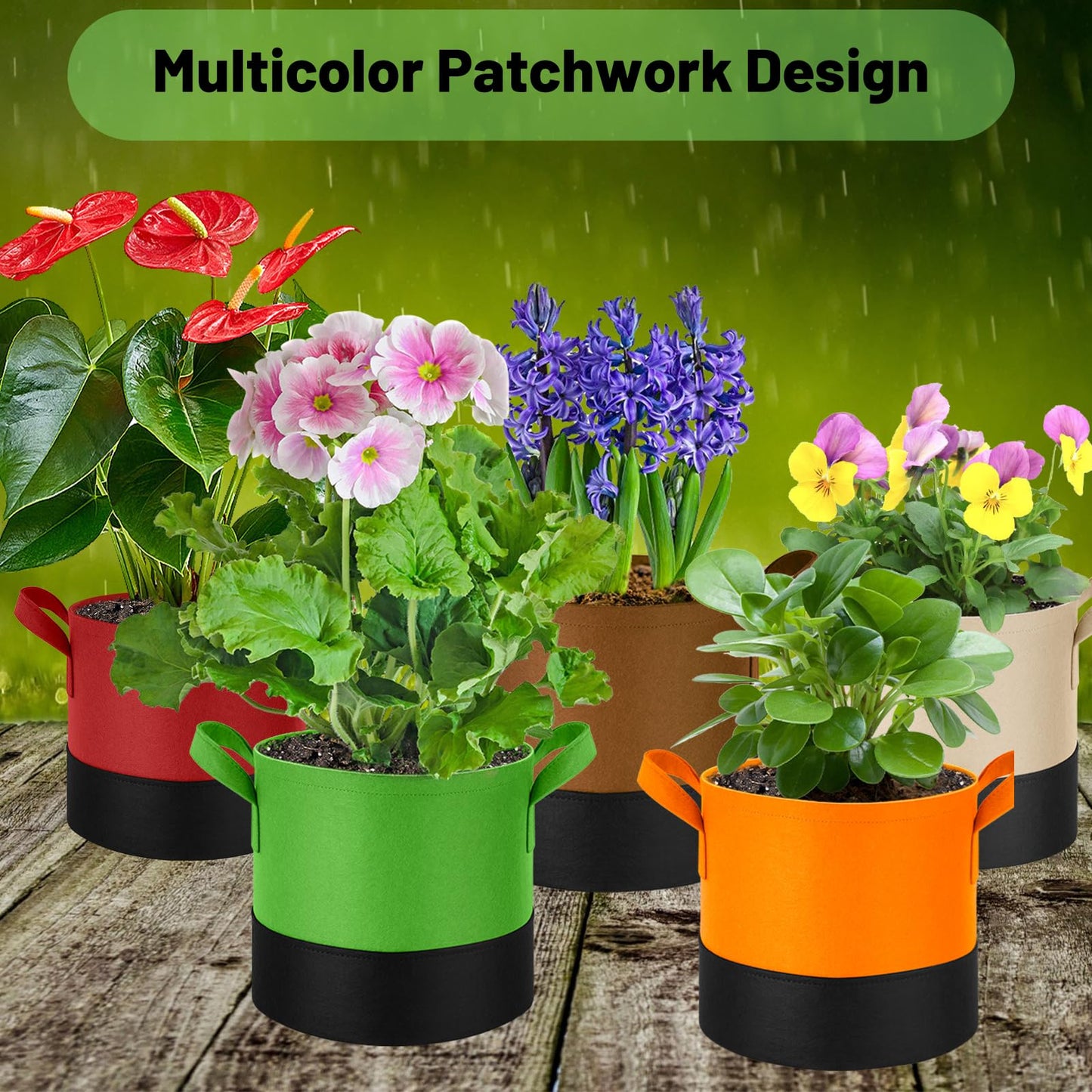 15 Gallon Fabric Grow Bags 5-Pack, 350G Heavy Duty Nonwoven Fabric Pots with Handles, Breathable Grow Planter for Vegetables Flowers Indoor Outdoor Gardening