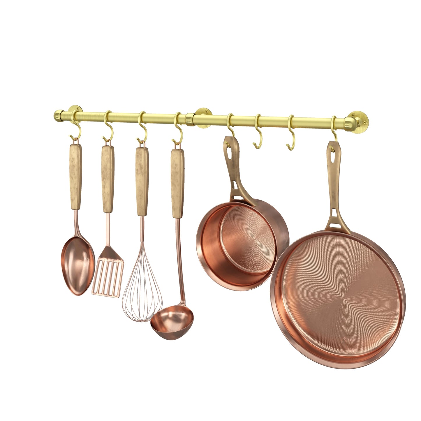 ROTHLEY Brass Pot Rail 23.7 Inch Stainless Steel Pot Rack hanging Wall Mounted Kitchen Rail with S Hooks Utensil Bar Mug Wall Hanger Pots and Pans Hanger Rack Pot Hangers for Kitchen Pan Holder