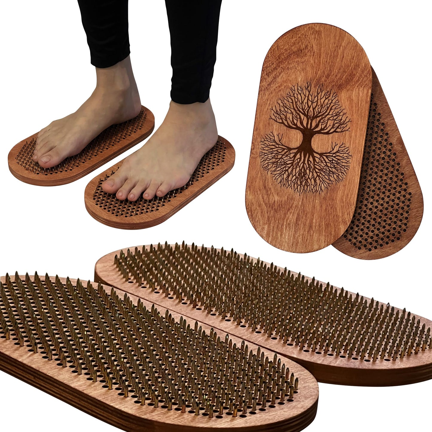 Wooden Yoga Board for Acupressure and Meditation with Nails for Deep Tissue Massage, Sadhu Board for Yoga Practice, Acupuncture Massage (oval tree 0.31 in)