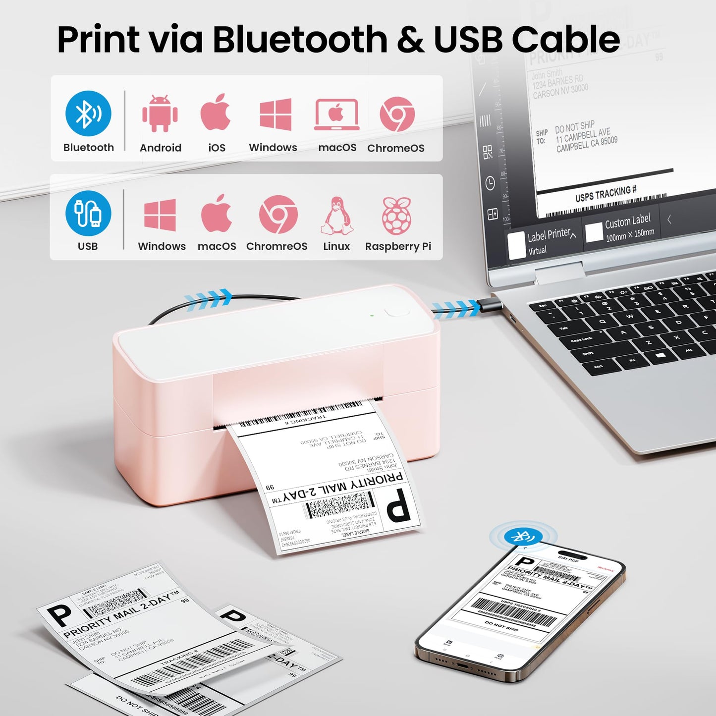Itari Bluetooth Thermal Shipping Label Printer, 245-BT Wireless Label Printer 4x6, Desktop Label Printers for Small Business & Shipping Packages, Support iOS, Android, Windows, Amazon, Shopify, USPS