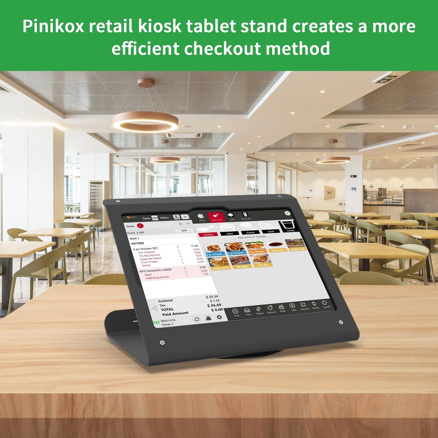 Pinikox Retail Kiosk Tablet Stand Compatible with iPad 10 gen 10.9 inch, air 4 5 10.9", 11"(A16), Pro 11" 1st 2nd 3rd 4th gen., Air 11", Business POS Tablet Stand, 360° Swivel Base, Black