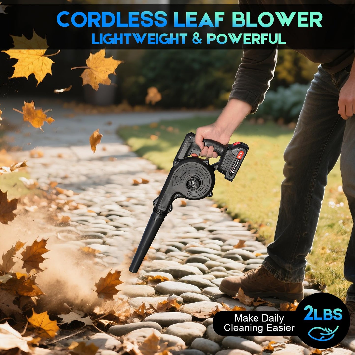 Xamanabu Cordless Leaf Blower - 2 x 24V 2.0Ah Battery and Charger, 150CFM 130MPH Electric Handheld Leaf Blower with Brushless Motor, Handle Electric Blower Cleaner