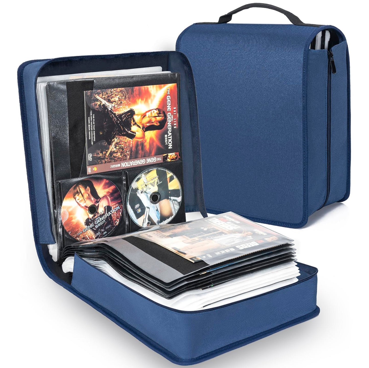 AKOZLIN DVD CD Storage Case with Extra Wide Title Cover Pages Portable Carrying Binder Holder Wallet Album DVD Case Protective Movie Media Storage Organizer 200 Disk Units, 100 Booklet Pockets,Blue