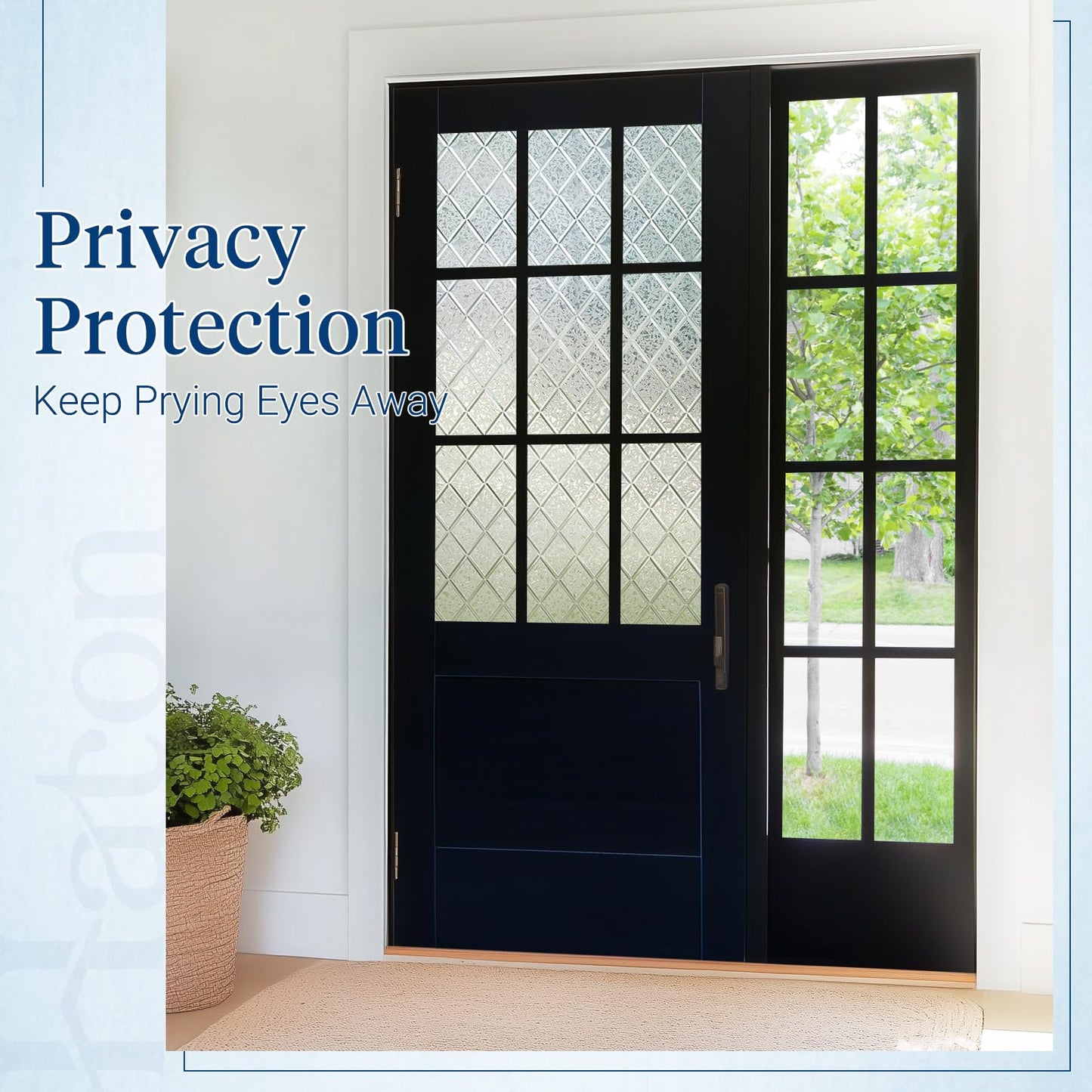 Haton Window Films for Privacy, 3D Frosted Glass Film, Sun UV Blocking Static Cling Reusable Non-Adhesive Decorative Window Privacy Covering fits Bathroom & Home Office, Lattice Pattern,60x200cm